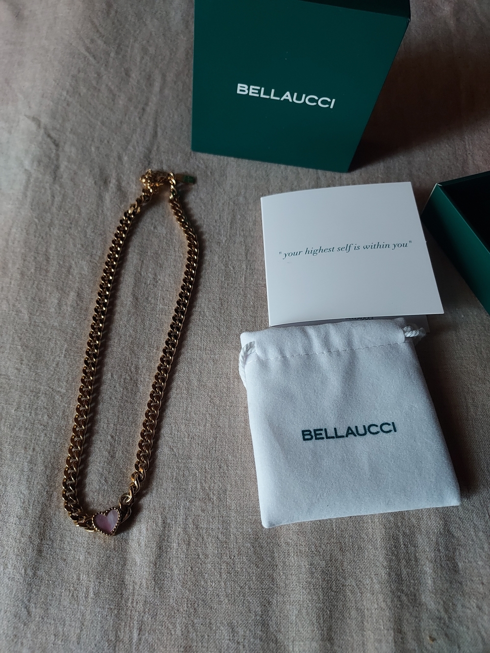 Bellaucci Gold Chain Necklace with Pink Heart Charm